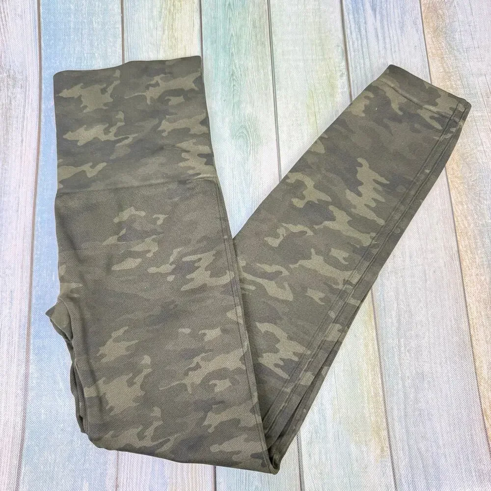 SPANX Seamless Leggings Green Camo Large Look At Me Now High Waisted Pants - Picture 2 of 4